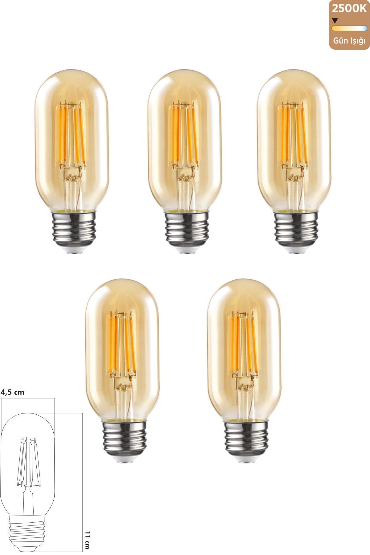 Heka Rustik LED Ampul 6W 2500K E27 Gün Işığı 5'li ERD-45