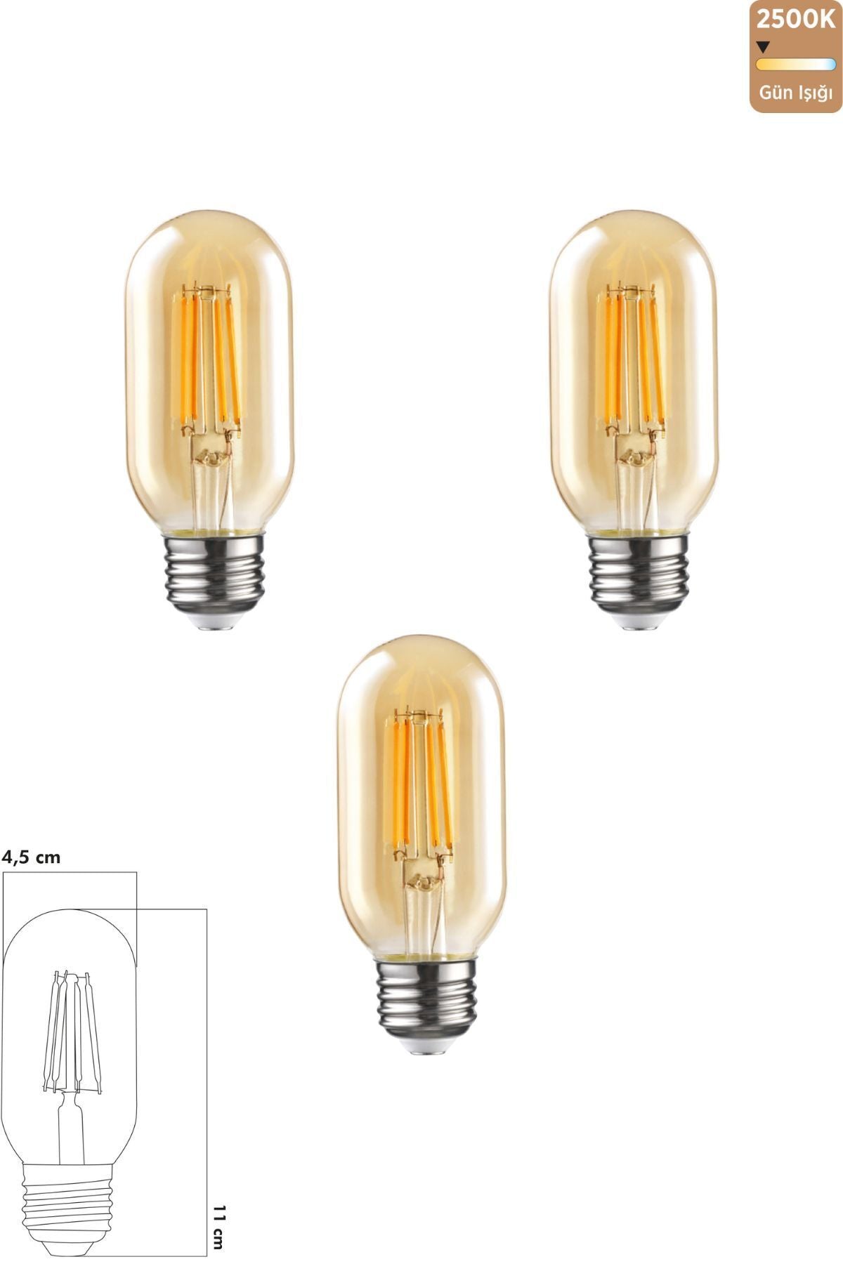 Heka Rustik LED Ampul 6W 2500K E27 Gün Işığı 3'lü ERD-45