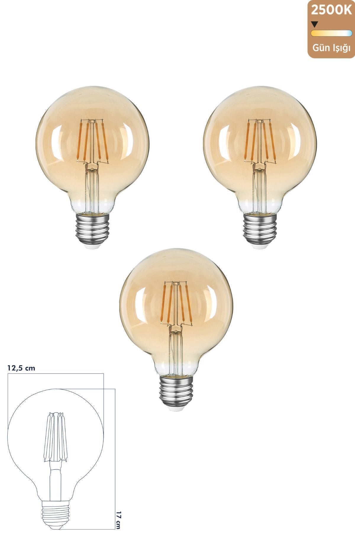 Heka Rustik LED Ampul E27 6W 2500K Gün Işığı 3'lü ERD-39