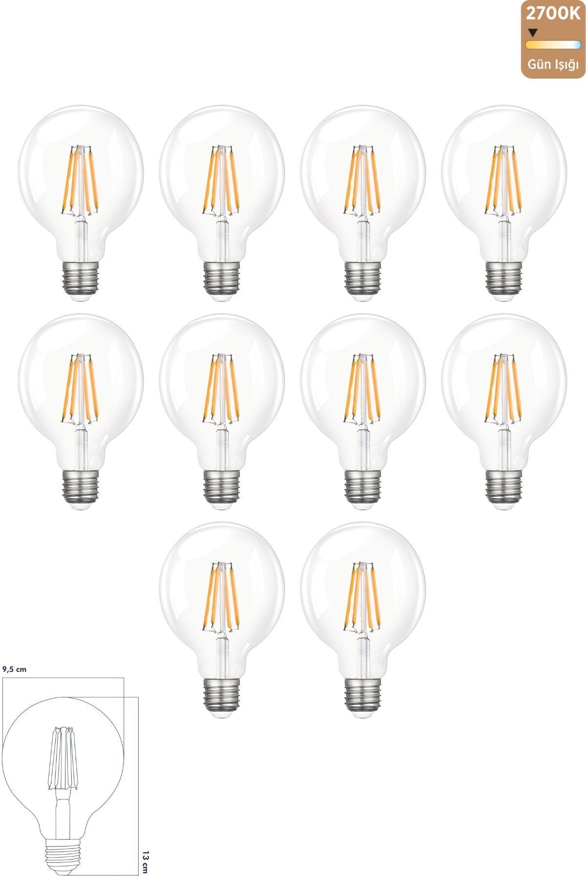 Heka Rustik LED Ampul E27 G95 6W 2700K Gün Işığı 10'lu ERD-88