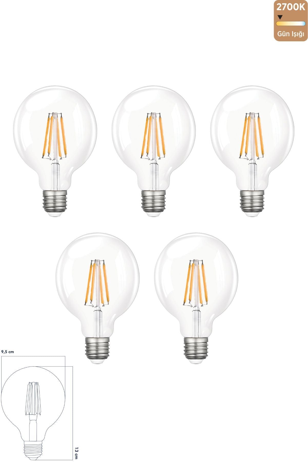 Heka Rustik LED Ampul E27 G95 6W 2700K Gün Işığı 5'li ERD-88