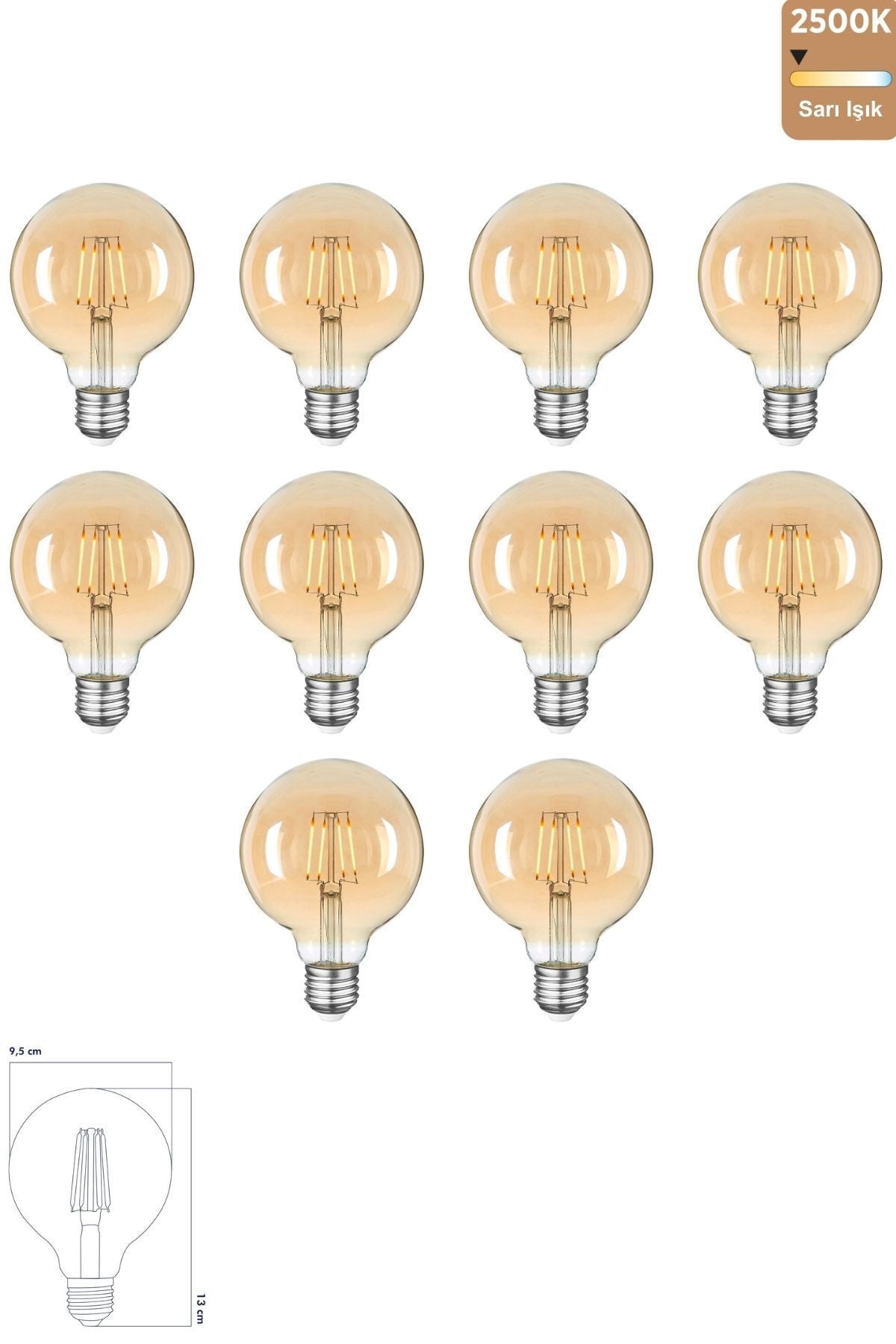 Heka Rustik LED Ampul E27 G95 8W 2500K Gün Işığı 10'lu ERD-86