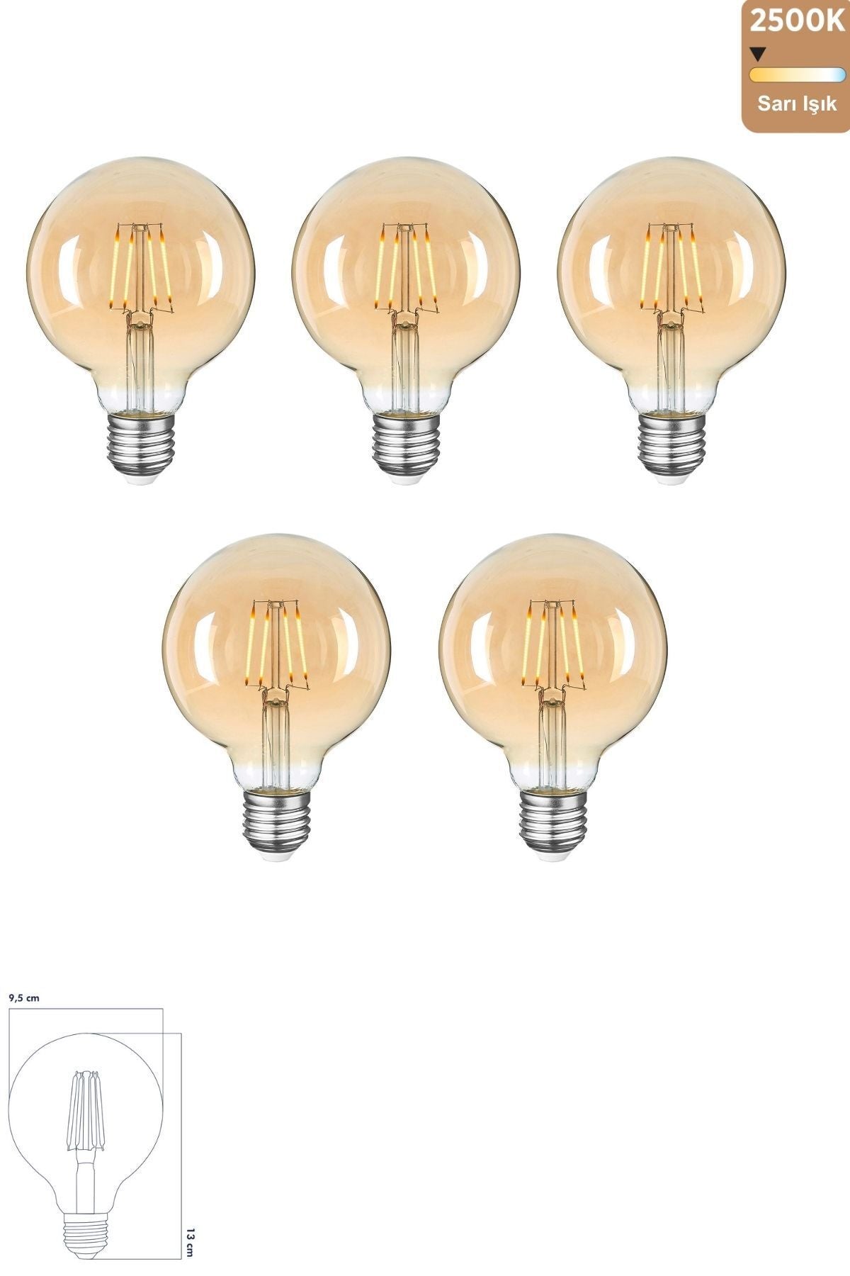 Heka Rustik LED Ampul E27 G95 8W 2500K Gün Işığı 5'li ERD-86