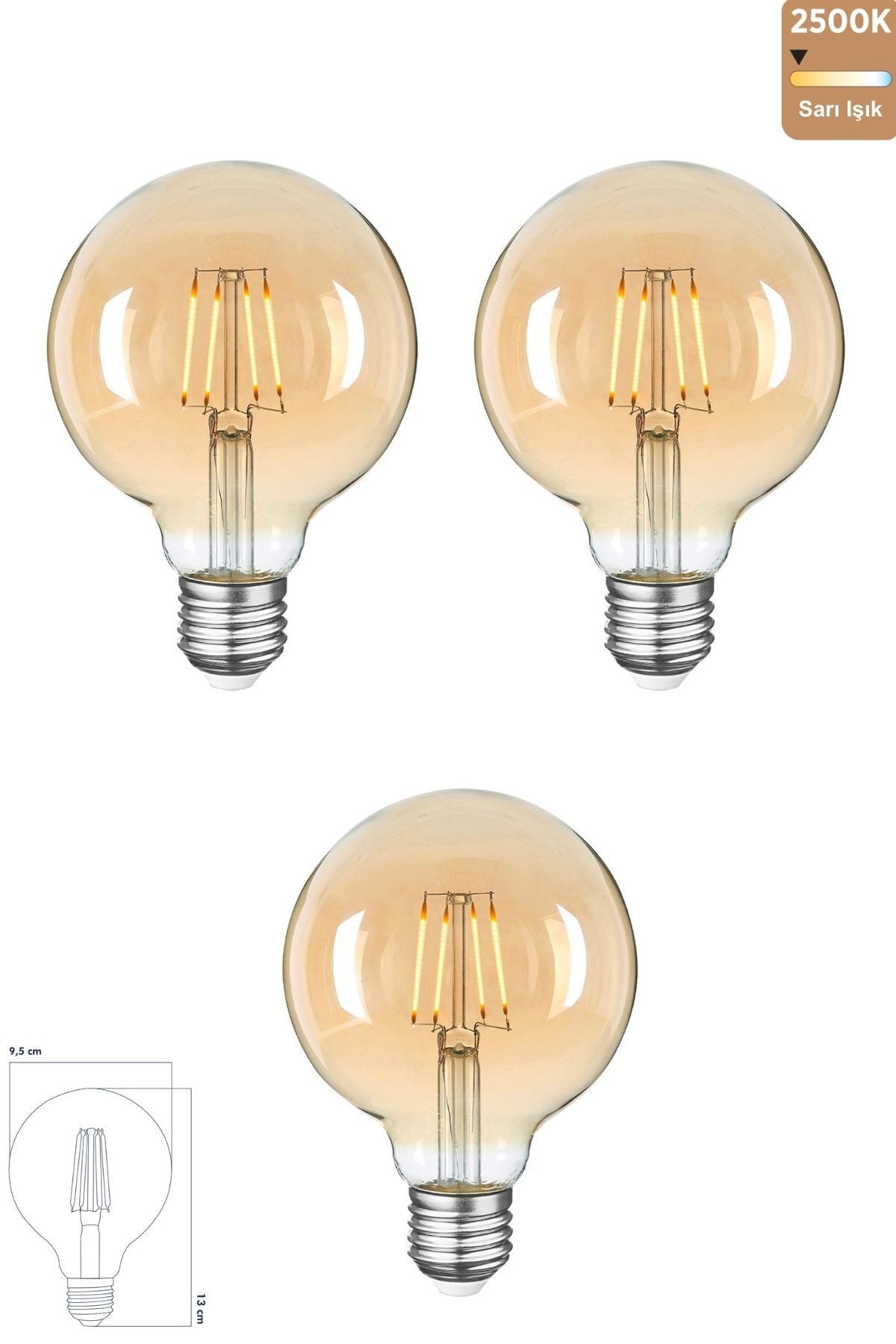 Heka Rustik LED Ampul E27 G95 8W 2500K Gün Işığı 3'lü ERD-86