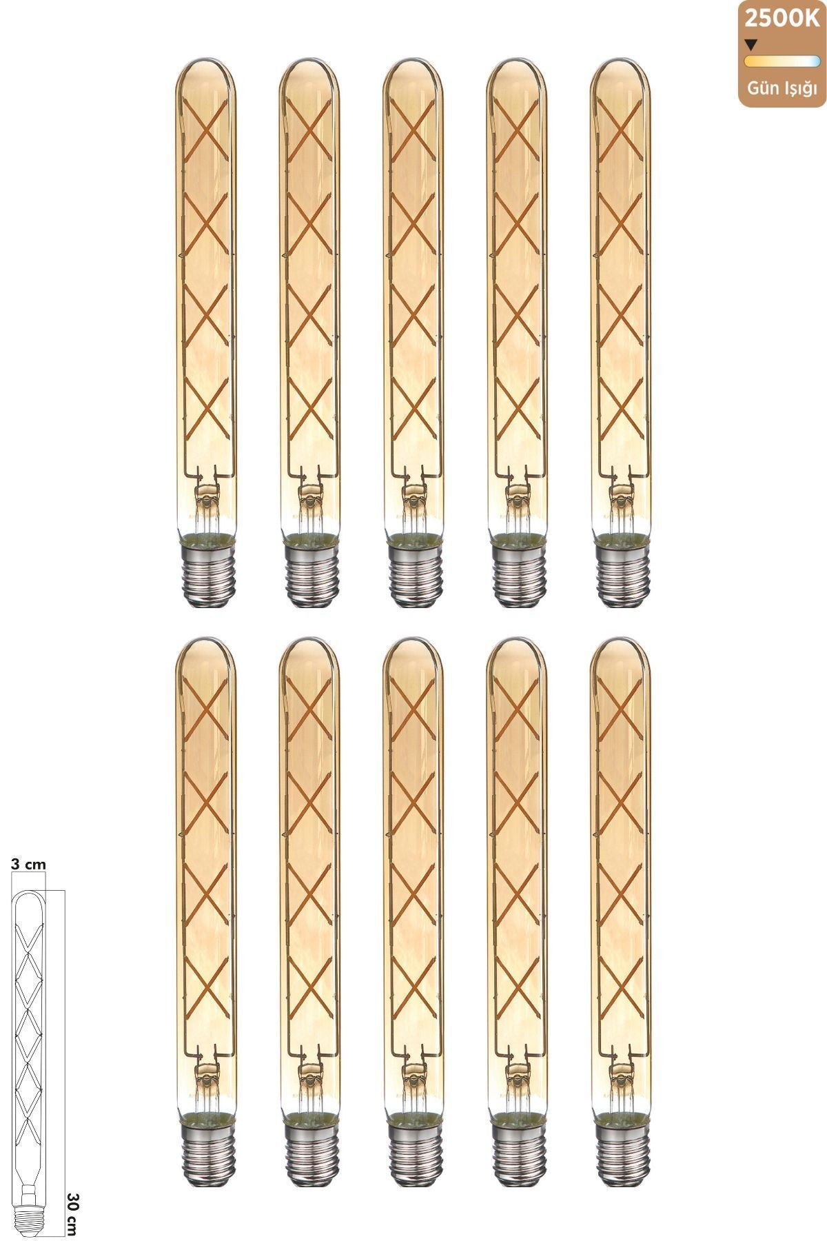 Heka Rustik LED Çubuk Ampul E27 8W 2500K Gün Işığı 10'lu ERD-38