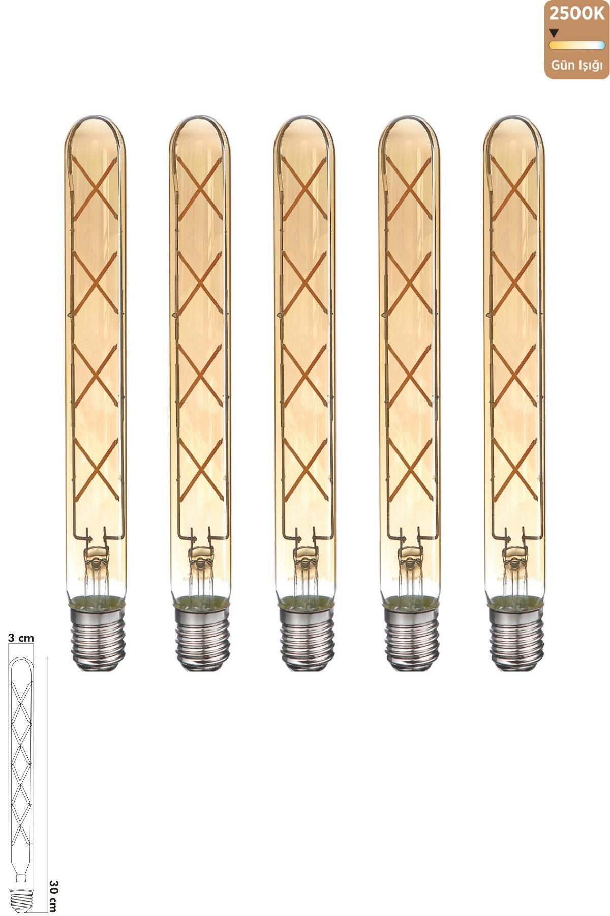 Heka Rustik LED Çubuk Ampul E27 8W 2500K Gün Işığı 5'li ERD-38
