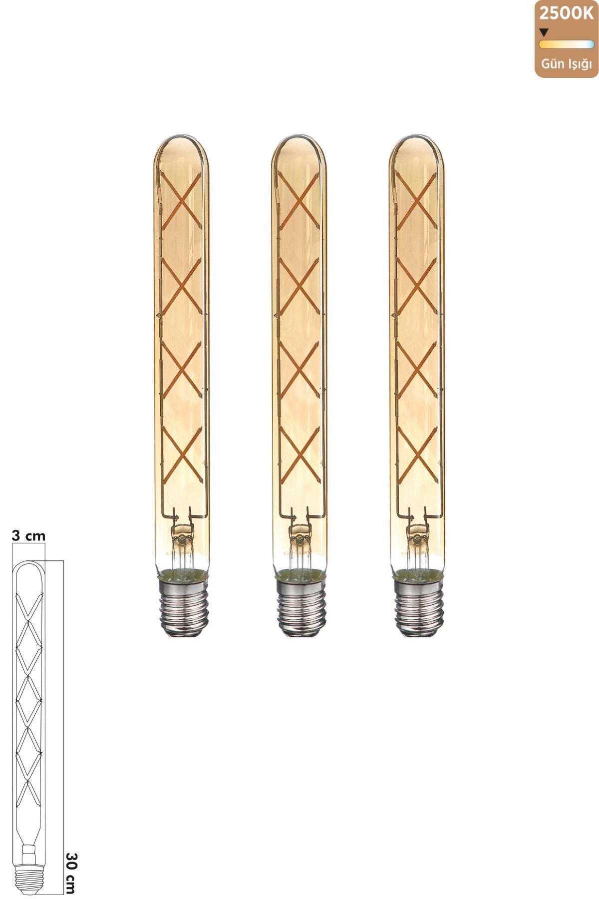 Heka Rustik LED Çubuk Ampul E27 8W 2500K Gün Işığı 3'lü ERD-38