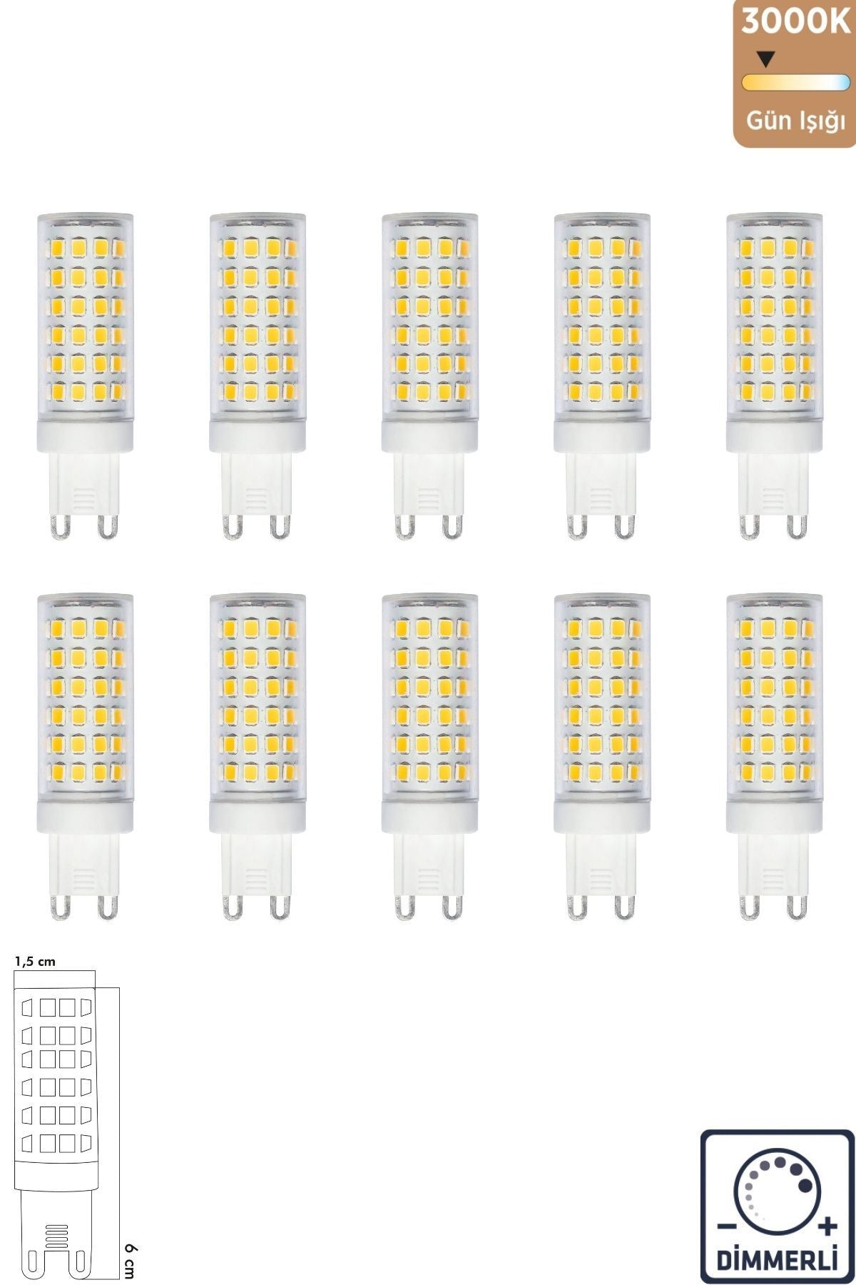 Uzun Mısır Şeffaf 7W 3000K G9 LED Ampul 10'lu ERD-289