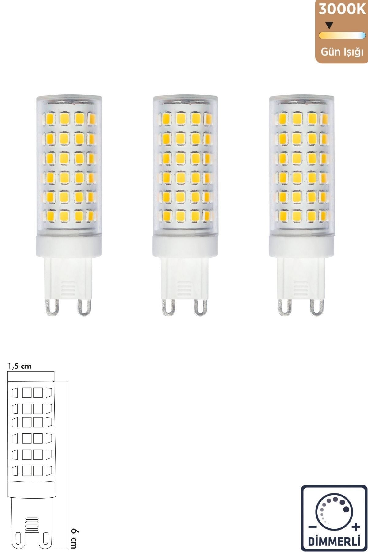 Uzun Mısır Şeffaf 7W 3000K G9 LED Ampul 3'lü ERD-289