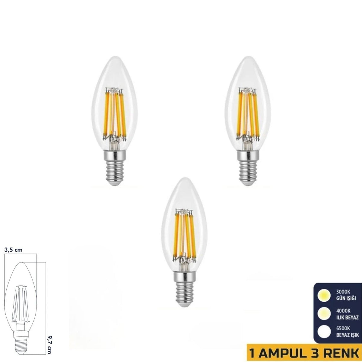 Heka C35 3 Renkli Filament Rustik LED Ampul 6W E14 ERD-260 (3'lü Paket)