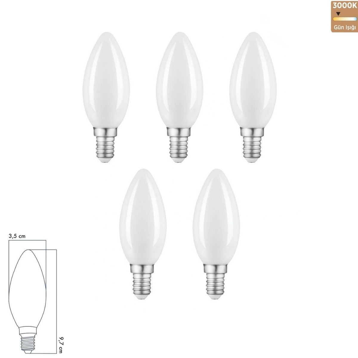 Heka C35 Opal Cam Düz LED Ampul 6W E14 3000K Gün Işığı ERD-237 (5'li Paket) Yeni
