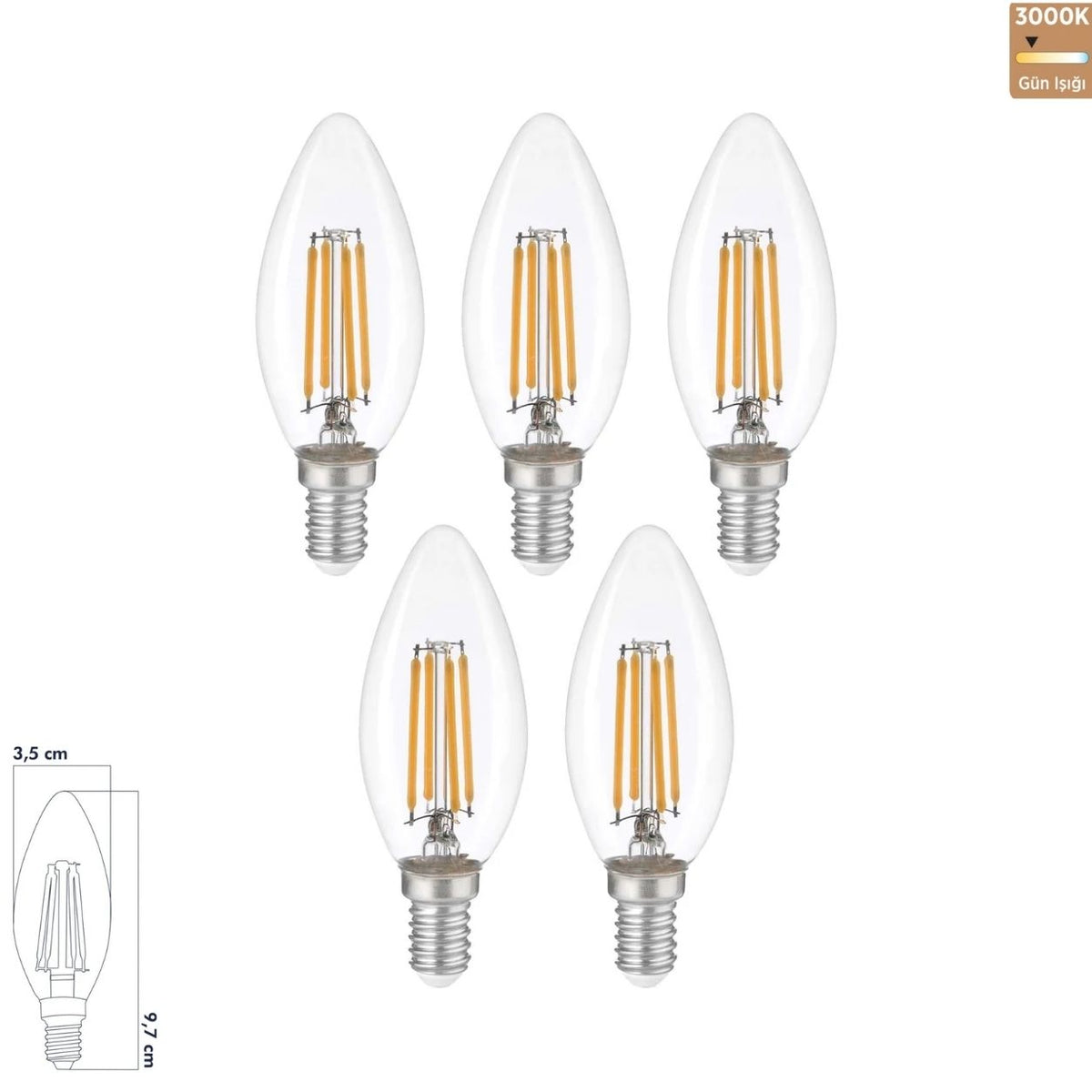 Heka C35 Şeffaf Cam LED Ampul 6W E14 3000K Gün Işığı ERD-92 (5'li Paket)