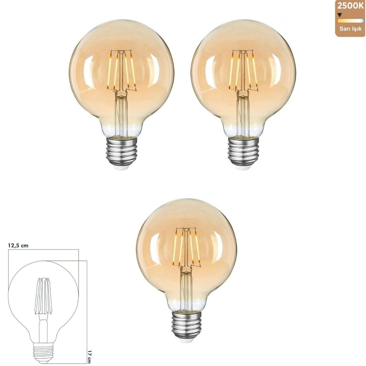 Heka G125 Bal Cam LED Ampul 7W E27 2500K Sarı Işık ERD-318 (3'lü Paket)