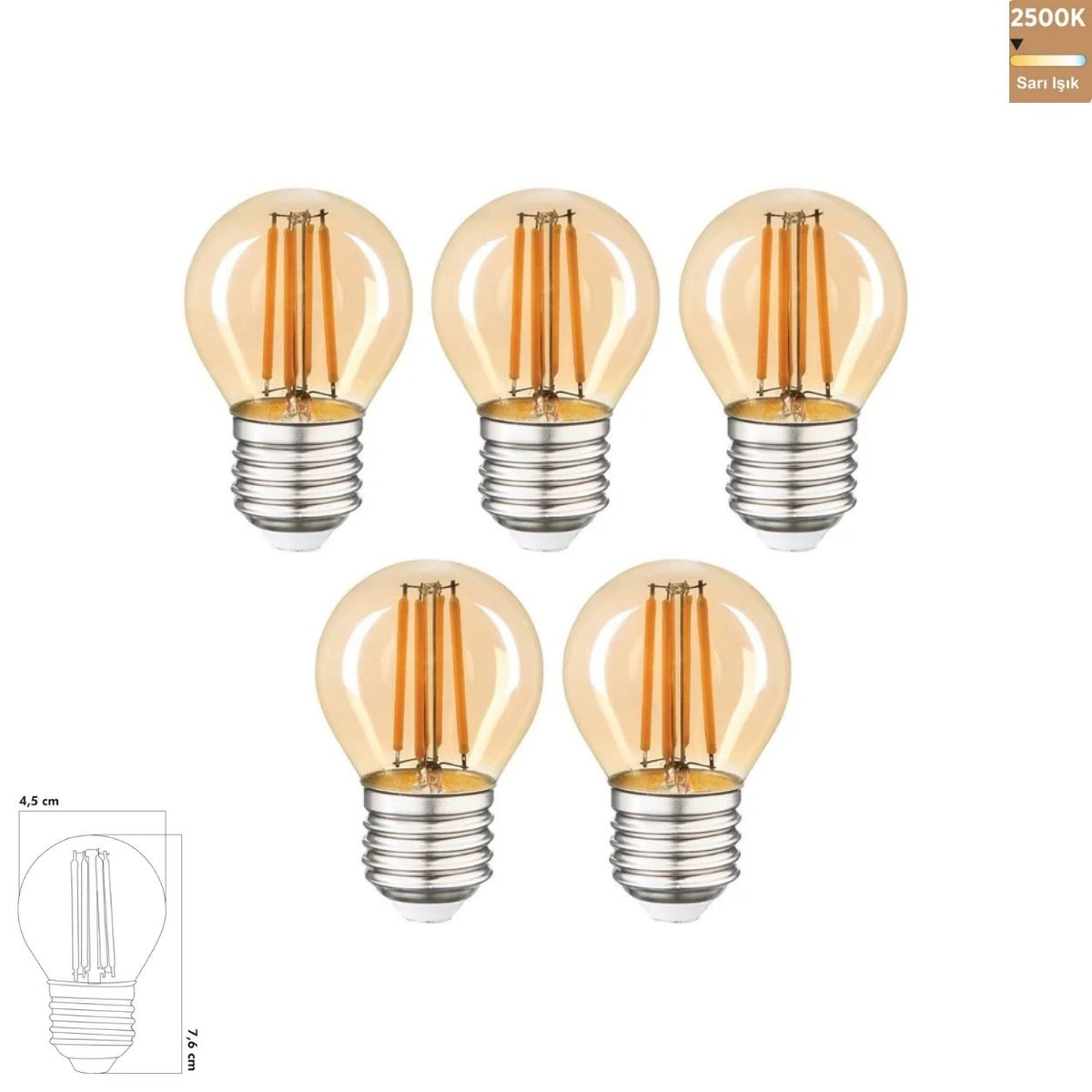 Heka G45 Bal Cam LED Ampul 6W E27 2500K Sarı Işık ERD-43 (5'li Paket)