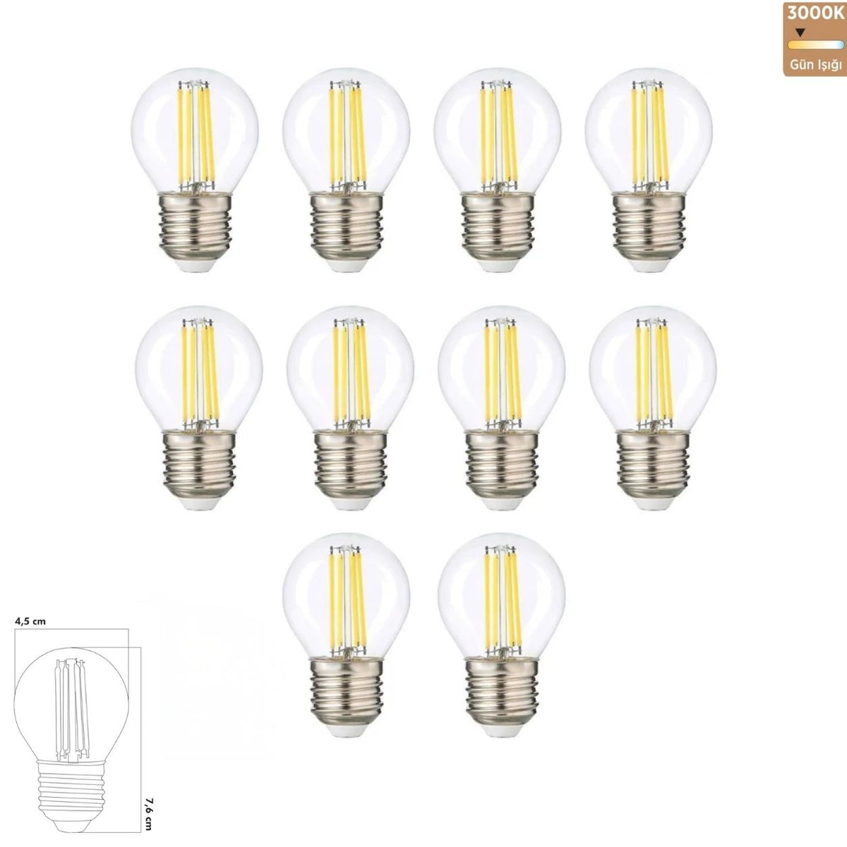 Heka G45 Şeffaf Cam LED Ampul 6W E27 3000K Gün Işığı ERD-42 (10'lu Paket)
