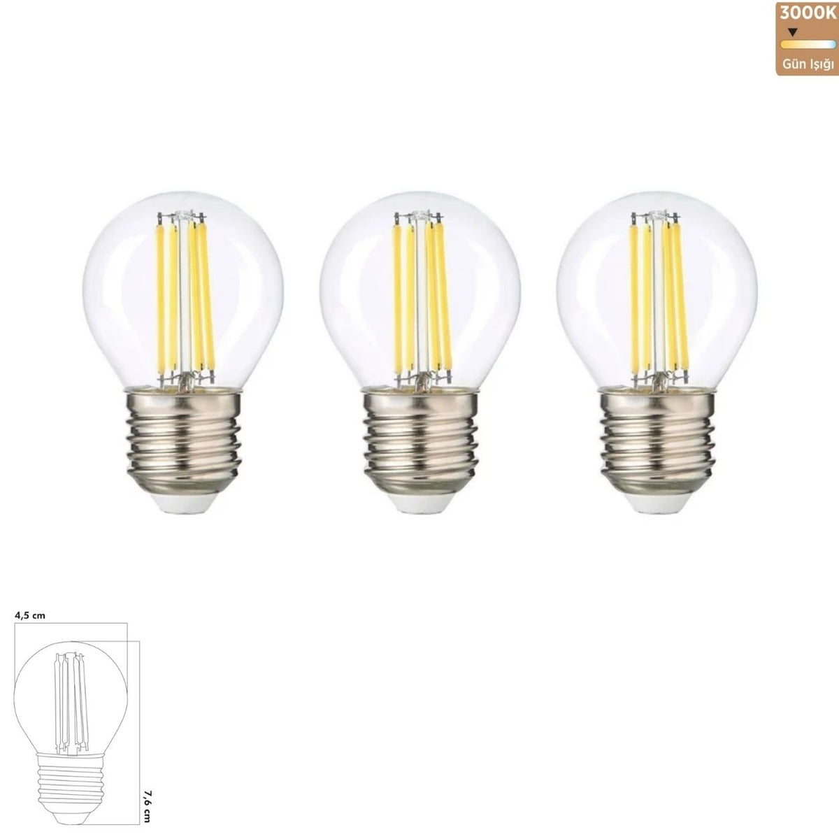 Heka G45 Şeffaf Cam LED Ampul 6W E27 3000K Gün Işığı ERD-42 (3'lü Paket)