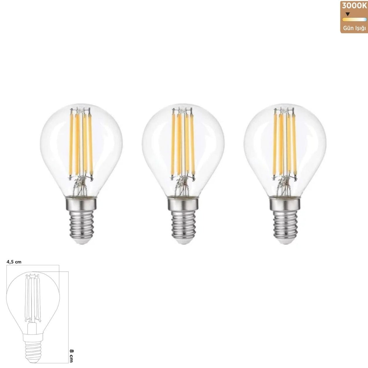 Heka G45 Şeffaf Cam LED Ampul 6W E14 3000K Gün Işığı ERD-44 (3'lü Paket)