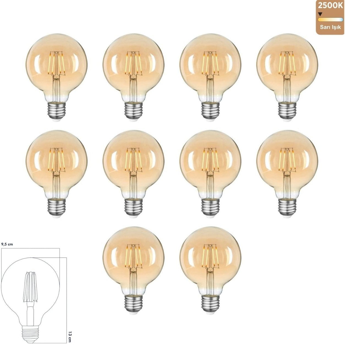 Heka G95 Bal Cam LED Ampul 7W E27 2500K Sarı Işık ERD-324 (10'lu Paket)