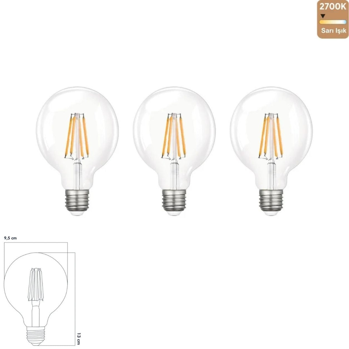 Heka G95 Rustik LED Ampul 6W E27 2700K Sarı Işık ERD-88 (3'lü Paket)