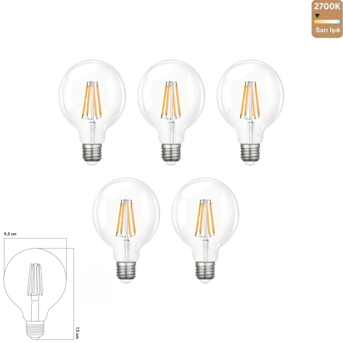 Heka G95 Rustik LED Ampul 6W E27 2700K Sarı Işık ERD-88 (5'li Paket)