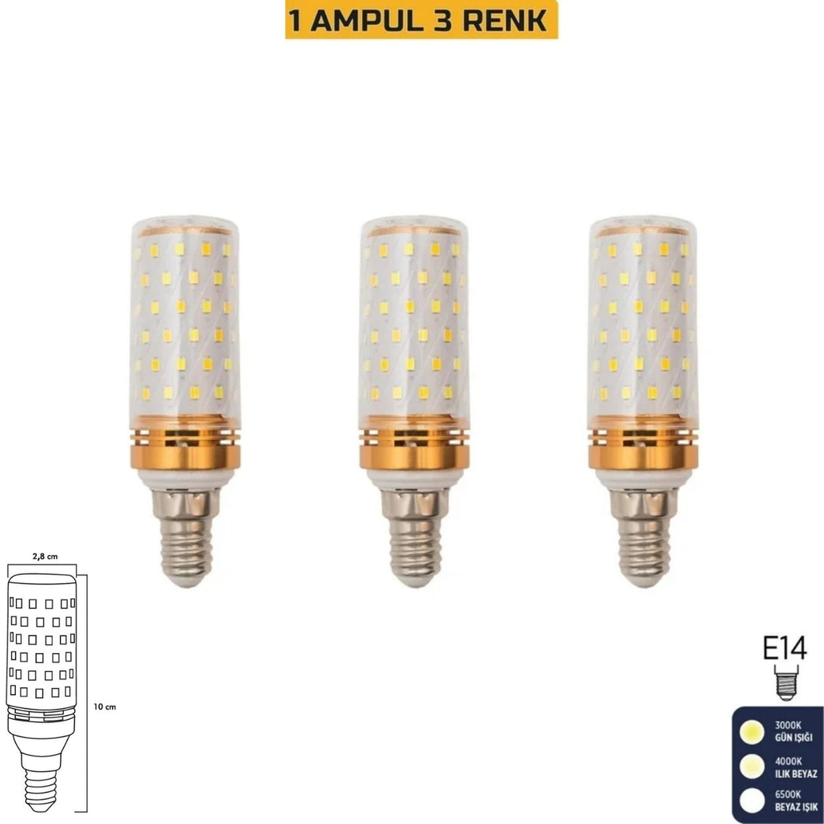 Heka Mısır Şeffaf LED Ampul 10W E14 Üç Renkli ERD-306 (3'lü Paket)