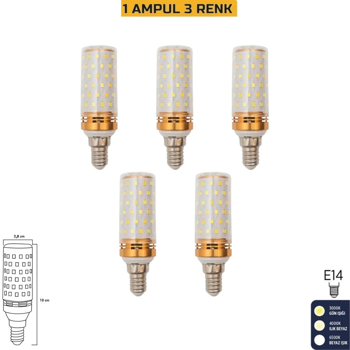 Heka Mısır Şeffaf LED Ampul 10W E14 Üç Renkli ERD-306 (5'li Paket)