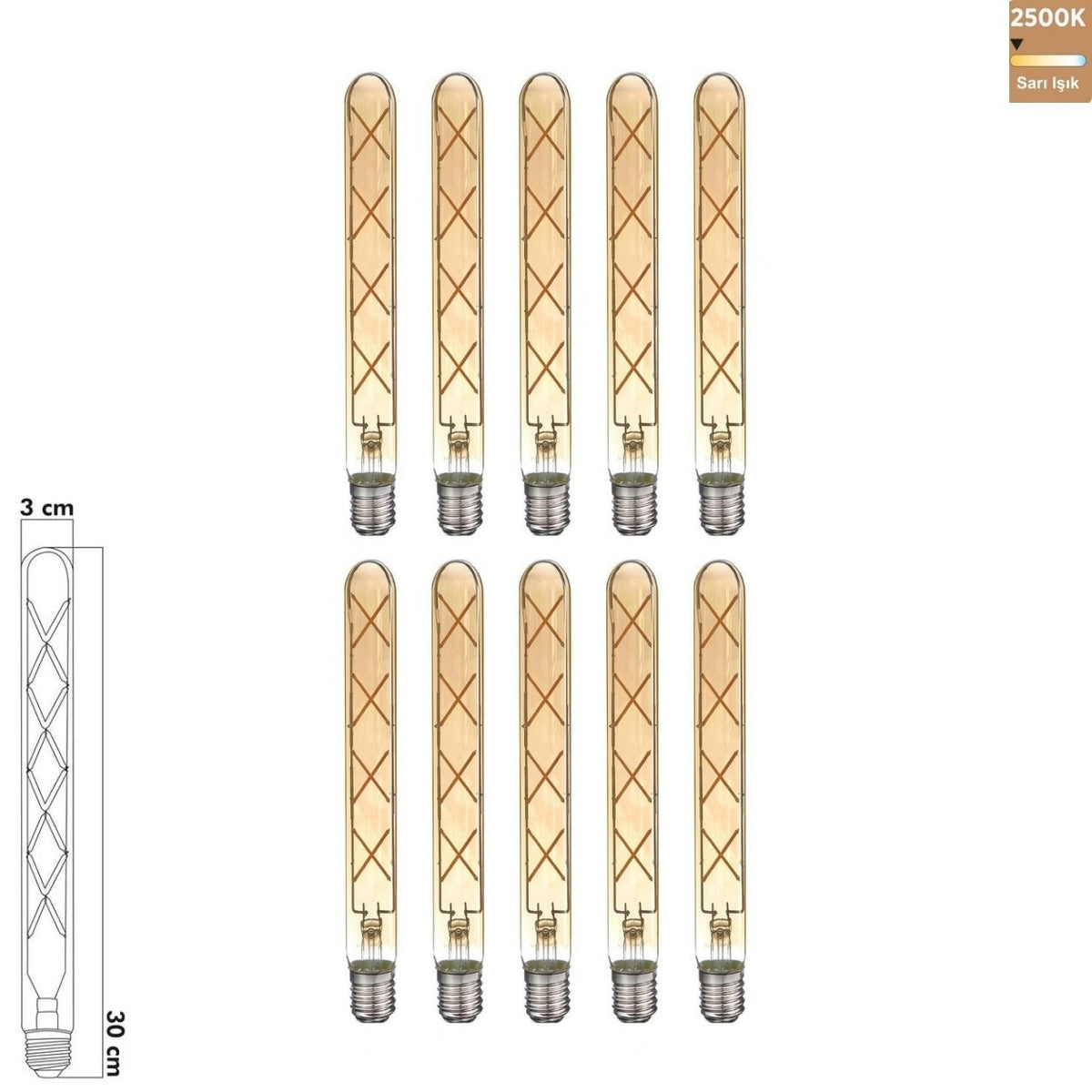 Heka T30 Rustik Çubuk LED Ampul 8W E27 2500K Sarı Işık ERD-38 (10'lu Paket)