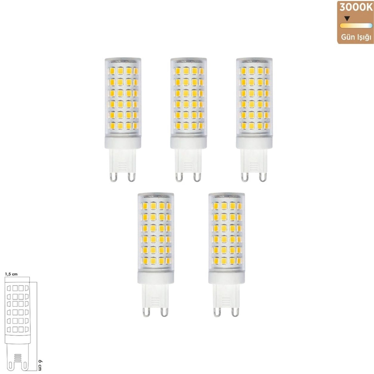Heka Uzun Mısır Şeffaf LED Ampul 7W G9 3000K Gün Işığı ERD-289 (5'li Paket)