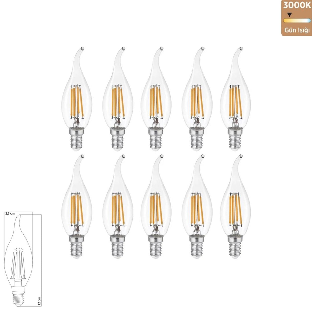 Heka T35 Şeffaf Cam Rustik Kıvrık Uç LED Ampul 6W E14 3000K Gün Işığı ERD-83 (10'lu Paket)