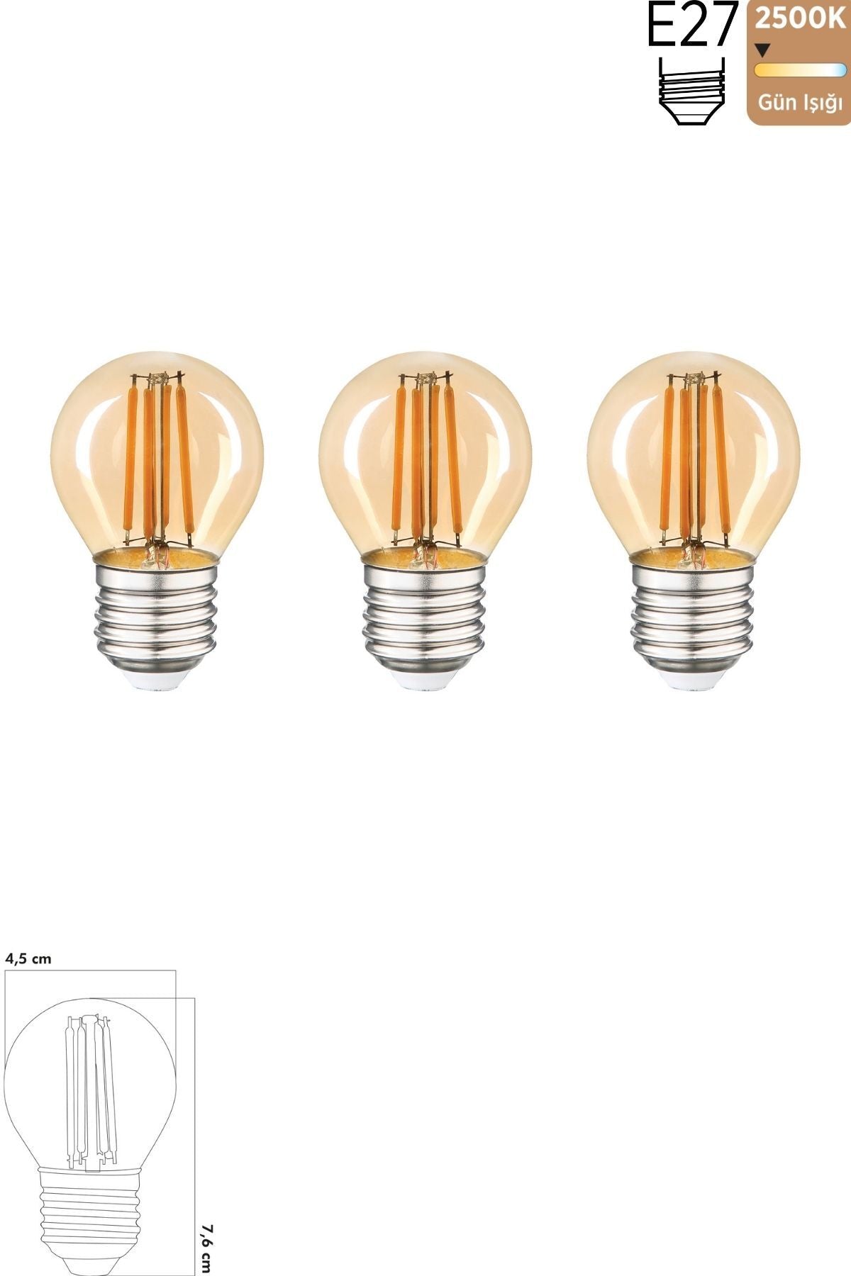 Led Ampul 6W 2500K E27 (Gün Işığı) 3'lü ERD-43